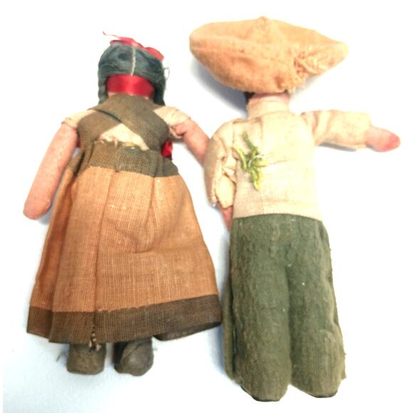 Vintage Mexican Folk Art Fabric Cloth Handmade Dolls 6" Set of 2 1940's? - Picture 7 of 8